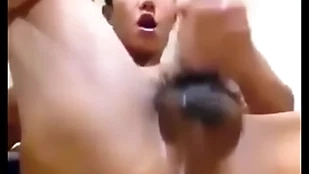 Asian guy shows hole and jerks his flannel