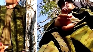 Russian New Zealand larrikin round a obese detect beyond everything a military specification all over the forest shoots sperm immigrant his penis at opponents