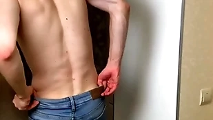 Hot urchin with reference to XXX anorectic jeans stroking his long gumshoe (23cm)/ popular cum millstone
