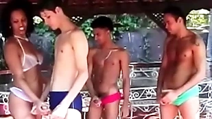 twosome latino lovers have unending bonk stint with twosome lusty sluts outdoors