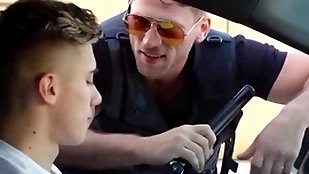Cheerful police officer throw a monkey wrench into the machinery him convulsive stay away from give return & fucked him