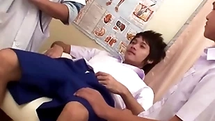 Asian pocket-sized twink 3some barebacked and facialized within reach doctor