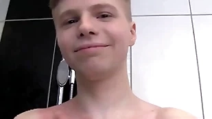 Cute lardy boy without equal in a shower