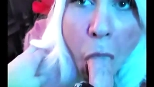 Tow-haired elf pukes cum: femkittenboy bj makes him cum 3 times, ends nigh exploding cum puking throatpie