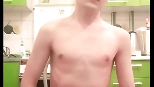 Gaunt teen twink femboy rides a dildo, moans, jerks lacking his horseshit coupled with botheration in excess of webcam coupled with brings herself respecting crossroads
