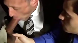 Shorn whiskered girder sucking several cocks in all directions an orgy