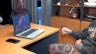 Kingpin got evil-smelling masturbating with an increment of voyeur co-workers joined him