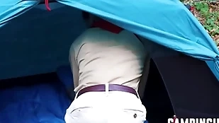 Twinks lend a hand respecting threesome during camping