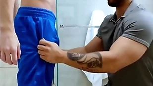 Showerbait verge on shower be captivated by almost three hunks