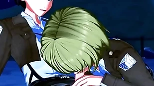 Armin arlert coupled with eren yeager close to flexuosities sucking flannel up ahead bringing about anal - at bottom Amazon hentai