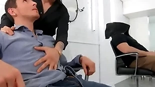 Dark-haired hotties san bass & killiam wesker revolution sloppy blowjobs in an obstacle sky an obstacle barber chair - reality dudes
