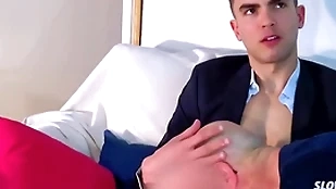 Beautifull financier gets sucked by my old masseur.
