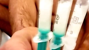 Masturbating in strangers cum which i got via melody shipping injecting in syringe