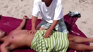 Nipple & penis knead on a public lakeshore